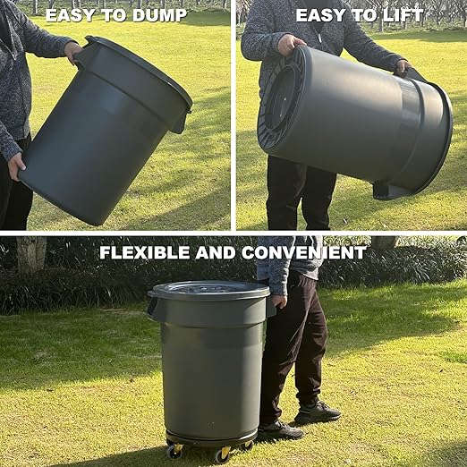 32 Gallon Outdoor Trash Can with Lid and Wheel, Rolling Trash Can with Removable Wheels, Commercial Trash Cans, Outdoor Garbage Can for Kitchen, Garage, Backyard and Patio（2 Pack）