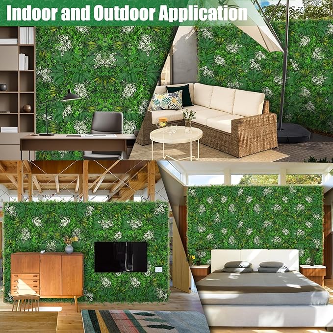20"x20" Grass Wall Panels, 8PCS Artificial Greenery Backdrop Wall with UV Resistant Leaves, Faux Green Wall Decor for Outdoor Indoor Patio Garden Backyard