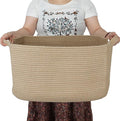 Large Rectangle Blankets Basket Living Room 22"x17"x12" Woven Jute Rope Storage Baskets for Nursery Toy Baskets for Kids and Dogs Wicker Laundry Basket Bin for Clothes Towels