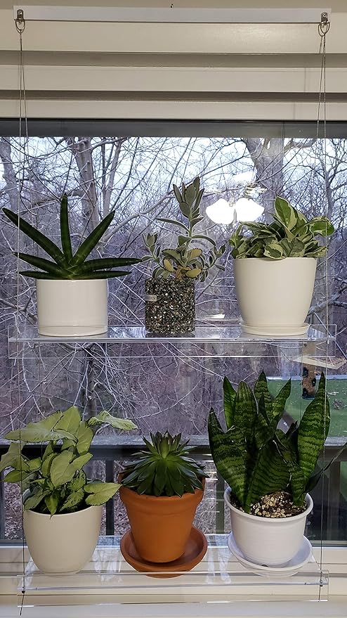 Hanging Acrylic Shelves for Windows (16" Wide, 1 Shelf - 26" Tall)