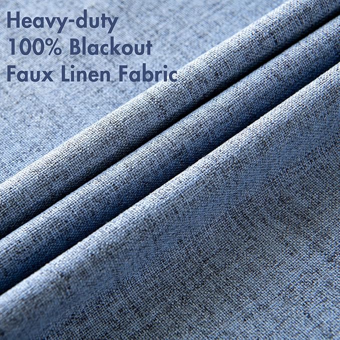 MIULEE Linen Blackout Curtains and Drapes 100% Room Darkening Thermal Insulated Grommet Window Panels with Coating 2 PCs W 42 x L 90 inches Stone Blue