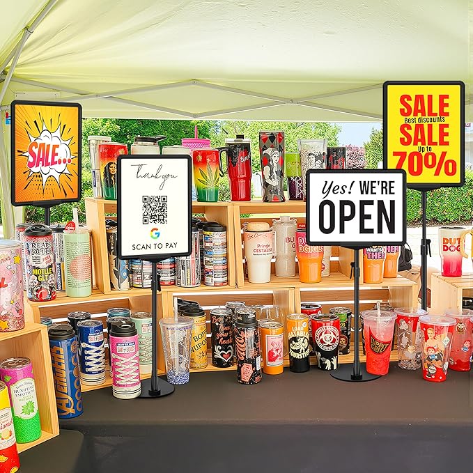 Sign Holder Stand A4, Adjustable Poster Stand for Table Top & Floor, Metal Signage Display Stands, Floor Standing Sign Holder for Advertisement, Tradeshow, Store, Business, 2 Pack