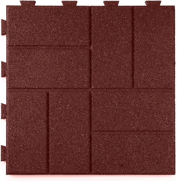 Playsafer Brick Rubber Interlocking Tiles | 16 X 16 | Easy Install for Indoor and Outdoor Use (Red, 4 Tiles)