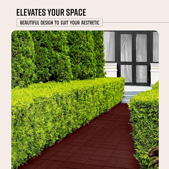 Playsafer Brick Rubber Interlocking Tiles | 16 X 16 | Easy Install for Indoor and Outdoor Use (Red, 20 Tiles)