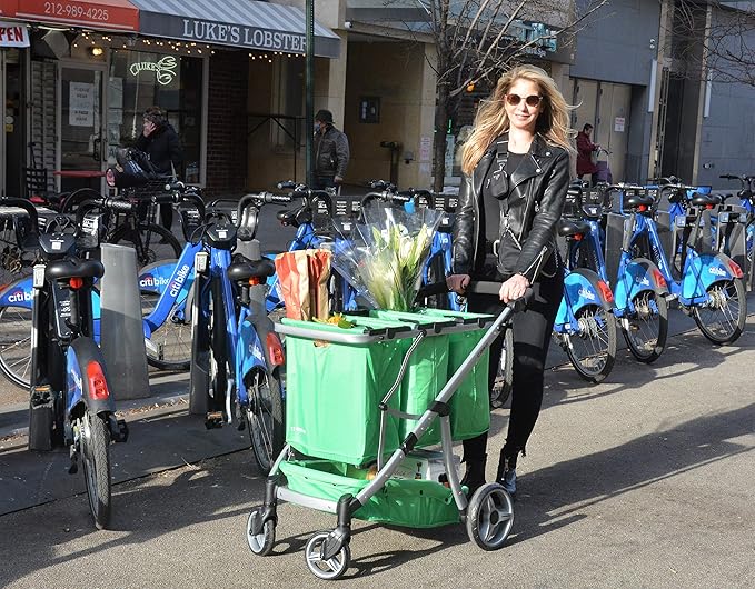 Reusable and Foldable 3 Shopping Bags Easy for Shopping and Carrying Groceries in Store (Silver Frame + 3 Blue Baskets)