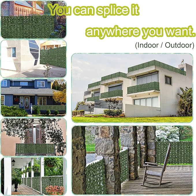 Artificial Ivy Privacy Fence Screen, 128 "x 48" (43 Sqft) Anti-Ultraviolet Artificial Hedge Grass Wall, Used for Indoor and Outdoor Green Background, Garden Greening Decoration