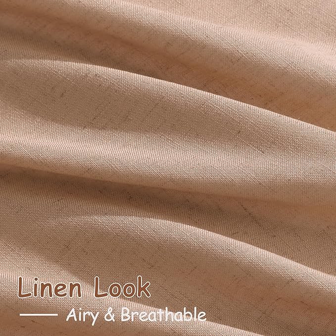 Peach Linen Curtains 90 Inch Long 2 Panels for Girl Bedroom Soft Linen Textured Window Drapes Semi Sheer Light Filtering Rod Pocket Back Tab Farmhouse Curtain Soft Vibrant Living Room 52x90