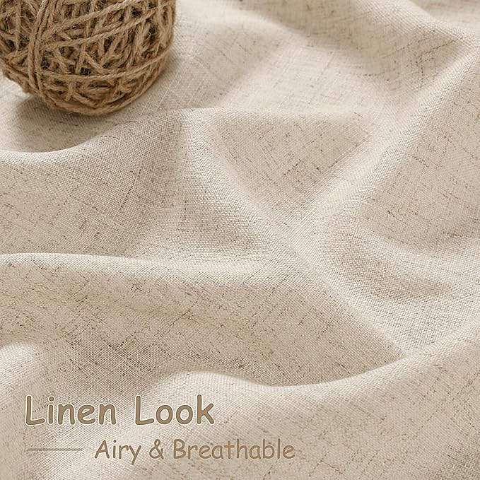Nanspring Living Room Curtains 63 Inch Length Linen Birch Beige Luxury Light Filtering Semi Sheer Curtain Back Tab Modern Farmhouse Decor Elegant Coastal Drapes for Bedroom Office 52x63, 2 Panels