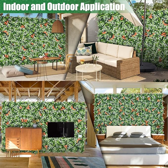 Greenery Wall Panels, 20"x20" 12PCS UV Protected Fake Grass Backdrop Privacy Fence Screen, Artificial Hedges for Outdoors Indoors Green Decor