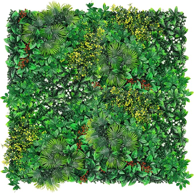 Artificial Grass Wall Panels, 20''x20'' 8pcs Boxwood Wall Panels with Tropical Leaves, Faux Greenery Privacy Fence Screen, Grass Backdrop for Outdoor Indoor Garden Birthday Wedding Decor