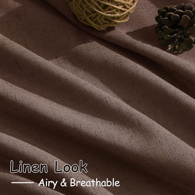 Mocha Mousse Semi Sheer Linen Blend Curtains 108 Inches Long 2 Panels Set Back Tab Loop Pocket Light Filtering Boho Large Window Decor for High Ceiling Living Room 52x108