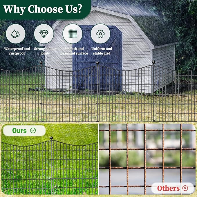 5 Panels No Dig Dog Fence Outdoor for Yard, 32 in(H) X 12 ft(L) Decorative Tall Garden Fence Animal Barrier, Rustproof Metal Wire Garden Edging and Borders, Temporary Fencing Stakes