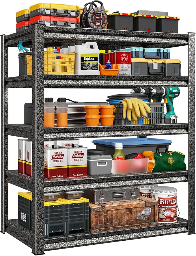 Garage Shelving Heavy Duty，Large Loads Adjustable Garage Storage Shelves, Metal Storage Racks and Shelving Units, Utility Rack Shelves,47.2”W x 24”D x 78”H,Silver