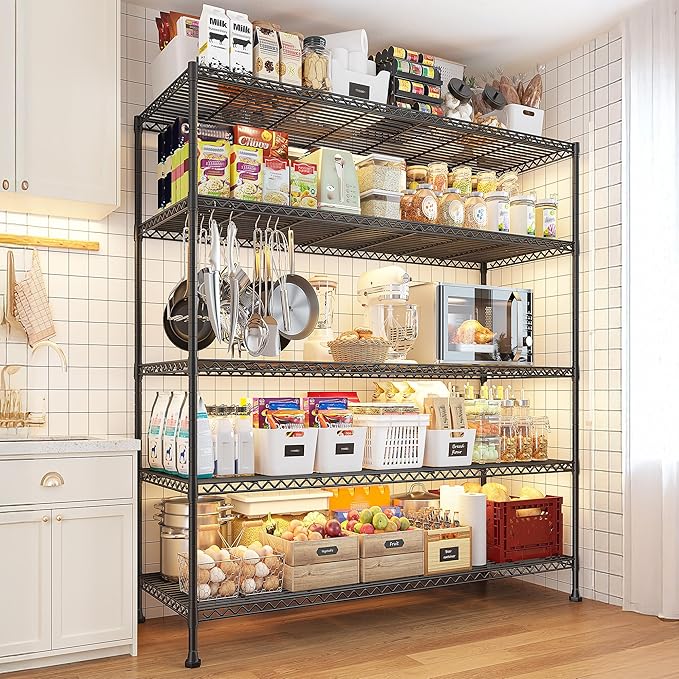 REIBII 45.8''W Steel Wire Shelving Unit, 5 Tier Adjustable Metal Storage Shelves for Kitchen Pantry Office Wire Rack Metal Shelving Unit for College Dorm School, 45.8" W x 71" H x 17.2" D 3PCS