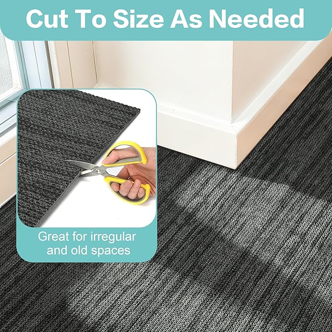 jxgzyy Commercial Carpet Tiles, 20×20 Inch, 0.31'' Padded Carpet Squares for Under Chair, Non-Adhesive Carpet Flooring with Textured Silicone Back, Easy DIY, Renter-Friendly, 4 Pcs/10.8 Sqft