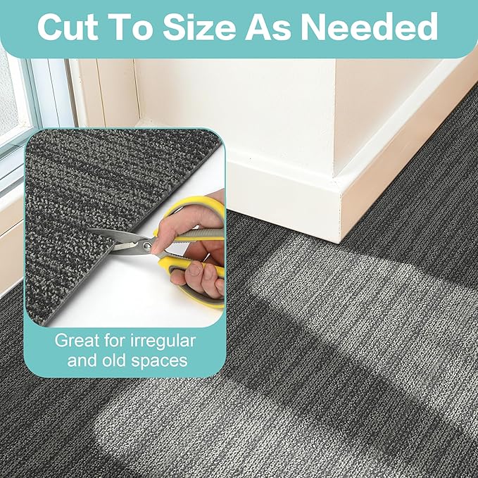jxgzyy Commercial Carpet Tiles, 20×20 Inch, 0.31'' Padded Carpet Squares for Dorm, Non-Adhesive Carpet Flooring with Textured Silicone Back, Easy DIY, Renter-Friendly, 4 Pcs/10.8 Sqft