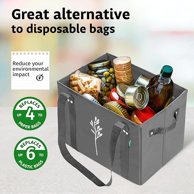 Green Bulldog Reusable Grocery Bags - Heavy Duty Reusable Shopping Tote Bags W/Long Handles, Foldable & Collapsible, Holds Up to 65 lbs - for Kitchen, Picnic 3 Pack