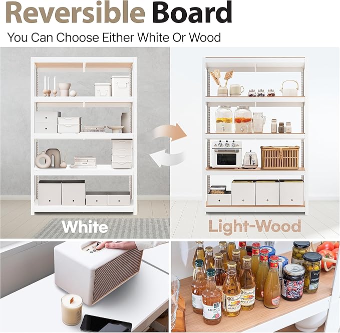 HOMEDANT House 5 Tier Laminated Metal Shelving Unit Adjustable Storage Utility Rack Heavy Duty Shelves Organization Multipurpose Shelf Kitchen Garage Pantry Closet (2, (L) 48.1" W, White)