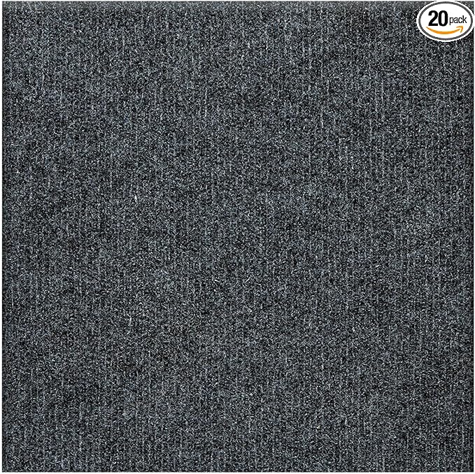 Carpet Tiles Peel and Stick, Self Adhesive Carpet Floor Tile 24" x 24", Dark Grey Soft Padded Flooring Sticker, Home Decor for Bedroom Living Room Office, 20 Tiles per Box