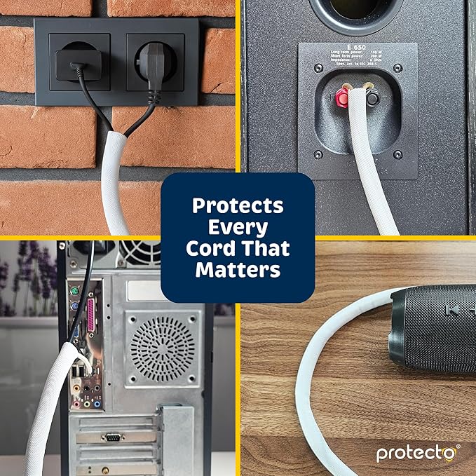 PROTECTO Heavy Duty Dog & Cat Cord Protector 10ft Long Sleeve, Easy-to-Use 1/2 in Cord Cover for Pet, Odorless White Color, No Chew Solution for Power, Audio & Video Wire Tubing, Fits 6-8 Cables