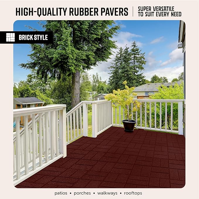 Playsafer Brick Rubber Interlocking Tiles | 16 X 16 | Easy Install for Indoor and Outdoor Use (Red, 1 Tile)