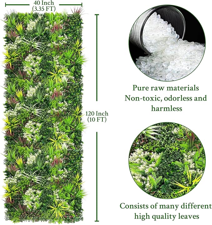 Artificial Plant Wall Panels: 40"×120" UV-Anti Faux Grass Wall Backdrop Boxwood Ivy Fence Privacy Screen Fake Greenery Leaf Hedge for Outdoor,Indoor,Garden,Backyard and Home Decor