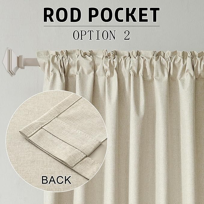 96 Inch Long Blackout Curtains - Extra Wide Thermal Insulated Sun Block Out Bedroom Linen Curtains 8 ft Window Covering Back Tab Rod Pocket Drapes for Hall Living Room W84 x L96,2 Pcs, Natural Birch