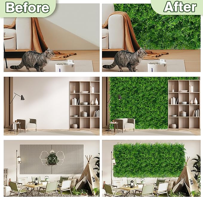 Greenery Faux Grass Wall Backdrop 60"x128" (53.5 SQFT) UV-Anti Artificial Green Boxwood Panel for Patio Balcony Privacy & Ivy Fence Covering Privacy, Garden, Backyard Wall Backdrop Decor