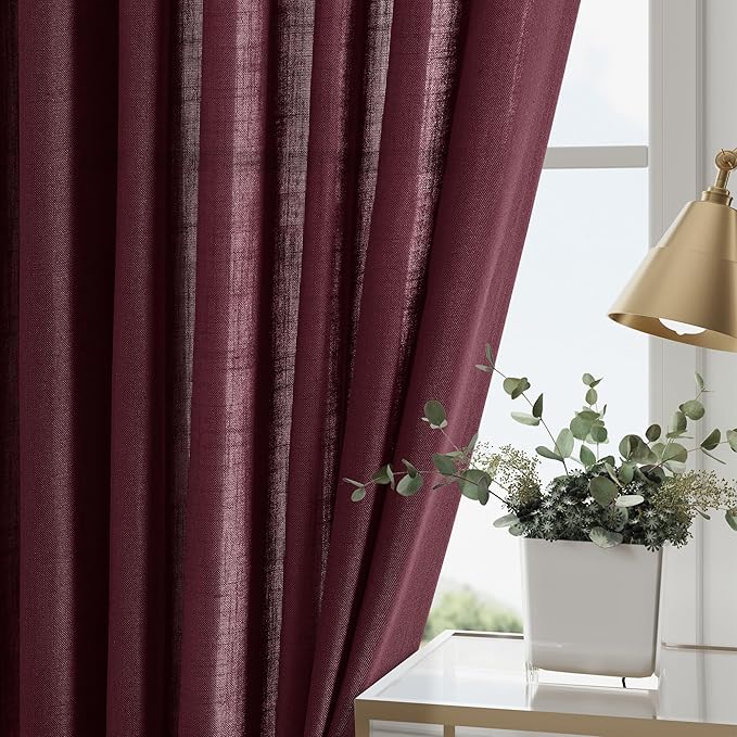 Nanspring Linen Curtains 108 Inches Long for Living Room Bedroom 2 Panels Set Burgundy Extra Long Back Tab Curtain Light Filtering Sheer Drapes Floor to Ceiling Curtain for Large Windows 52x108