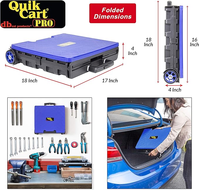 dbest products Quik Cart Pro Wheeled Rolling Crate Teacher Utility with seat Heavy Duty Collapsible Basket with Handle, Blue