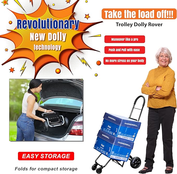 dbest Products Trolley Dolly Rover, 4 Wheeled Push Folding Utility Cart Hand Truck Platform Swivel Wheels Garden Lightweight Luggage Carretilla de Carga Plegable