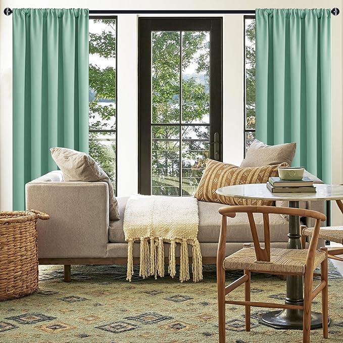 JIUZHEN Blackout Curtains for Bedroom– Thermal Insulated,Noise Reducing Room Darkening Privacy Drapes for Living Room, Set of 2 Panels with Tiebacks, 42 x 63 inch Long, Sage Green