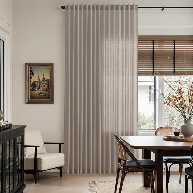 Nanspring Stone Beige 72 Inch Curtains for Living Room Linen Luxury Light Filtering Semi Sheer Curtain Back Tab Simple Modern Elegant Farmhouse Decor Drapes for Bedroom Office 52x72, 2 Panels