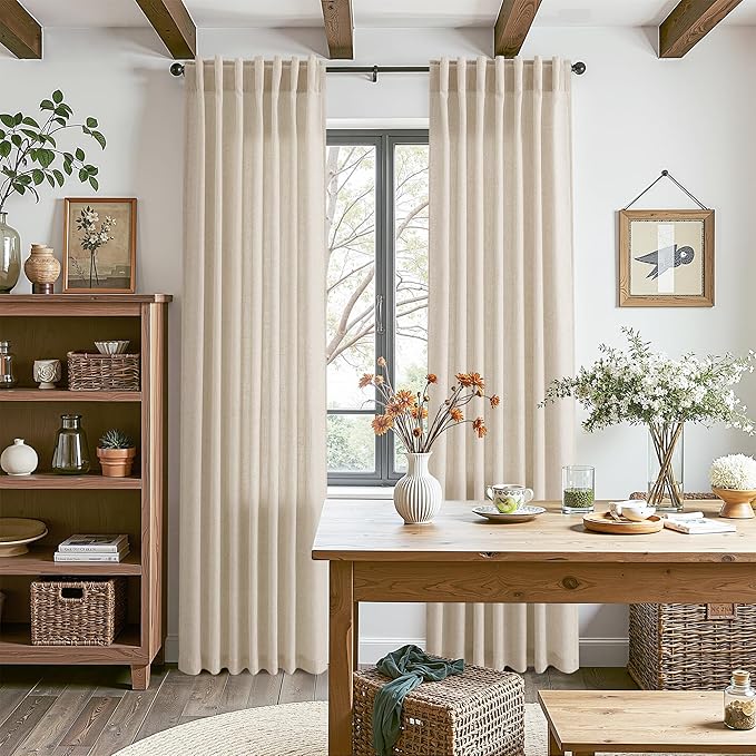 Nanspring Extra Long 120 Inch Curtains for Living Room Birch Beige Linen Light Filtering Semi Sheer Curtain Back Tab Modern Farmhouse Decor Floor to Ceiling High Window for Bedroom 52x120, 2 Panels