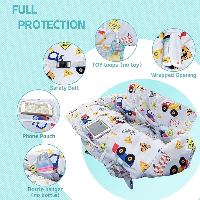 Shopping Cart Cover for Baby,2-in-1 High Chair Cover with Portable Cloth Bag,Cart Seat Pad for Babies Grocery Cushion Cover Restaurant,Suitable for All Supermarkets