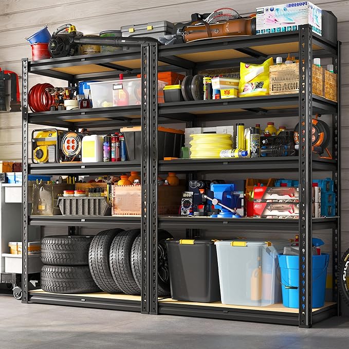 REIBII Storage Shelves 5 Tier Adjustable Garage Shelving Heavy Duty Metal Shelving 2020LBS Metal Shelf 59.8" H Pantry Shelf for Garage Pantry Closet Kitchen Basement 28" W x 12" D x 59.8" H, Black