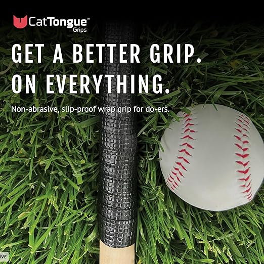 CATTONGUE GRIPS Non-Abrasive Grip Tape Wrap - 1” Thick Heavy-Duty, Waterproof Anti-Slip Tape for Wrapping Tools, Bats, Gym Equipment - Indoor & Outdoor Anti-Slip Solution (Black, 1-Pack)