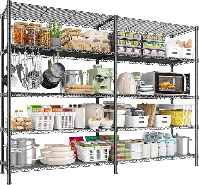 REIBII 1450LBS Shelves 5 Tier Metal Shelving Unit Storage Wire Shelving 58.1''W Pantry Shelves Wire Shelf Adjustable Garage Shelving Heavy Duty Storage Rack for Pantry Kitchen Garage, Black
