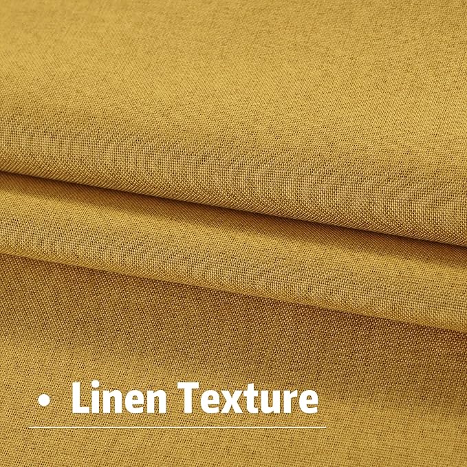 DUALIFE 90 Inch Blackout Yellow Curtains Boho, Thermal Insulated Curtains for Summer Heat for Bedroom Living Room Linen Pleated Drapes 90 Inches Long Rod Pocket(50W x 90L x 2 Panels)