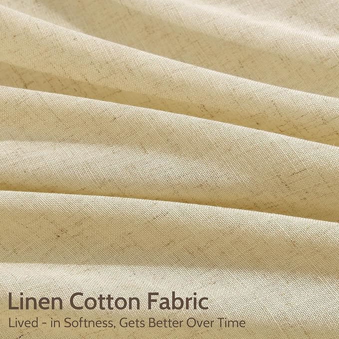 Nanspring Cream Yellow 84 Inch Curtains Linen for Living Room Modern Farmhouse Light Filtering Sheer Curtain Back Tab and Rod Pocket Privacy Drapes for Bedroom Office 52x84, 2 Panels