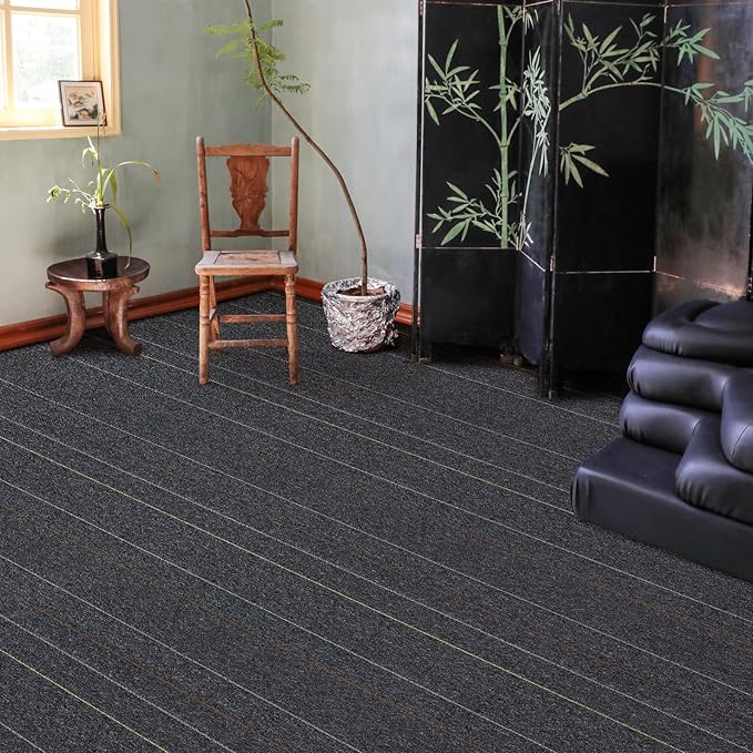 40 Tiles 20"x20" Carpet Tiles (107 sqft/Carton) - Non-Slip, Non-Adhesive, Padded Square Flooring for Home & Office - Easy DIY Installation, Seamless Look, Indoor & Outdoor Use