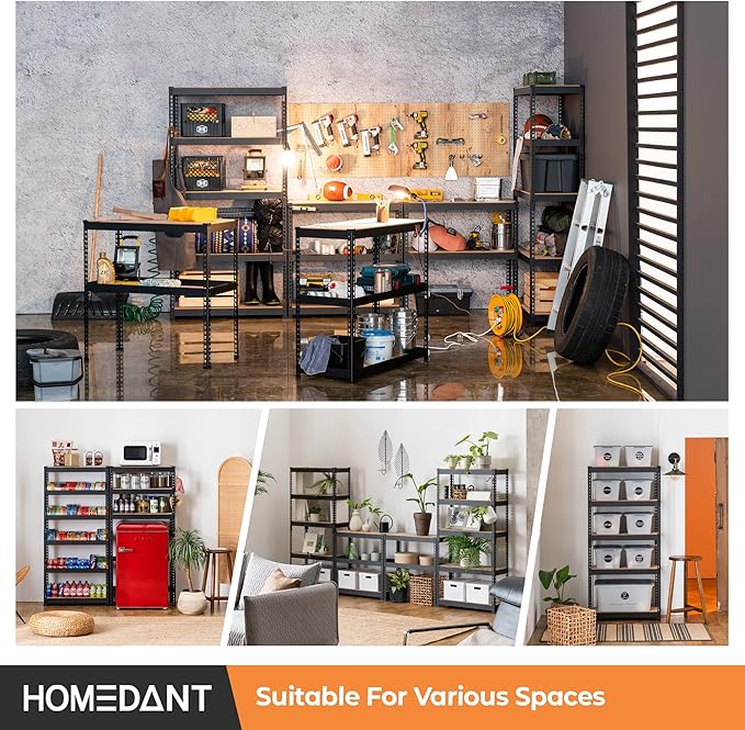 HOMEDANT 5 Tier Storage Shelves Adjustable Laminated Boltless Garage Metal Shelving Unit Heavy Duty Utility Rack Shelf Warehouse Pantry Closet Kitchen (4, (S) 28" W, Black)