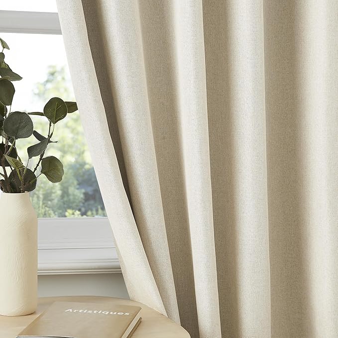 Exra Long Blackout Curtains for Large Window 144 Inch 12ft, Back Tab Pleated Drapes with Hooks, Farmhouse Curtains 2 Panels for Living Room Dining Room Cottage 40 Wide x 144 Long Natural Birch