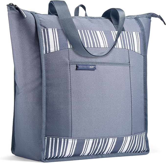 Rachael Ray Chillout Soft Cooler Bag, Large Reusable Insulated Grocery Bag with Zippered Top, Travel Tote for Hot or Cold Food, Grocery Tote Bag