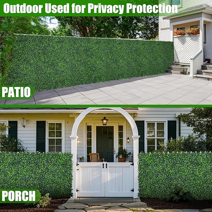 Artificial Boxwood Roll,48x140in(47 sqft) UV-Anti Faux Ivy Grass Wall Backdrop for Balcony Privacy, Fake Grennery Wall Decor for Garden, Patio, Backyard