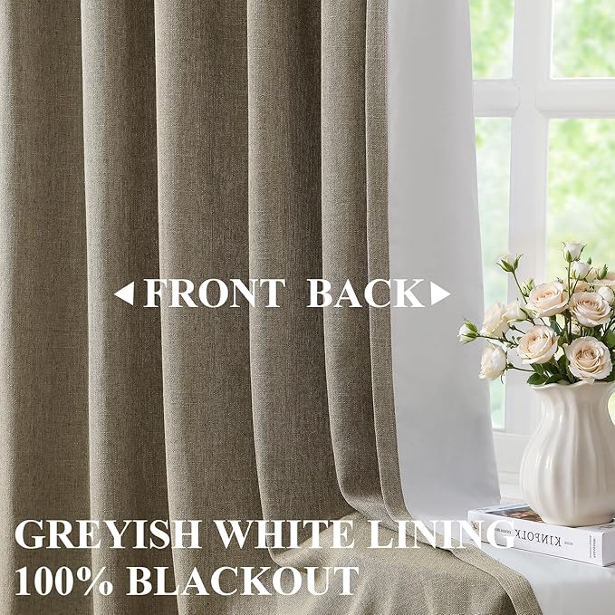 Vision Home Brown Pinch Pleated Full Blackout Curtains Linen Blended Room Darkening Window Curtains 84 inch for Living Room Bedroom Thermal Insulated Pinch Pleat Drapes with Hooks 2 Panel 40" Wx84 L