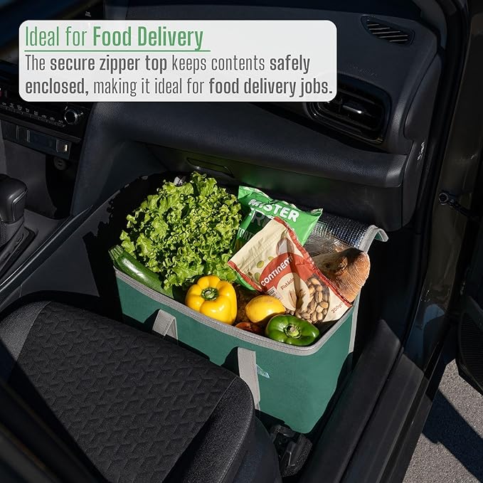 VENO 2 Pack Cooler Bag and Insulated Grocery Bags for Food Delivery, Collapsible Cooler, Reusable Shopping Bags for Groceries with Zipper, Foldable, Heavy-Duty, Stands Upright (Green, 2 Pack)
