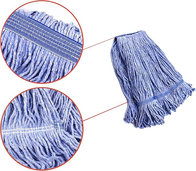 String Mop Heads Replacement Heavy Duty Commercial Grade Blue Cotton Looped End Wet Industrial Cleaning Mop Head Refills (1, Medium)