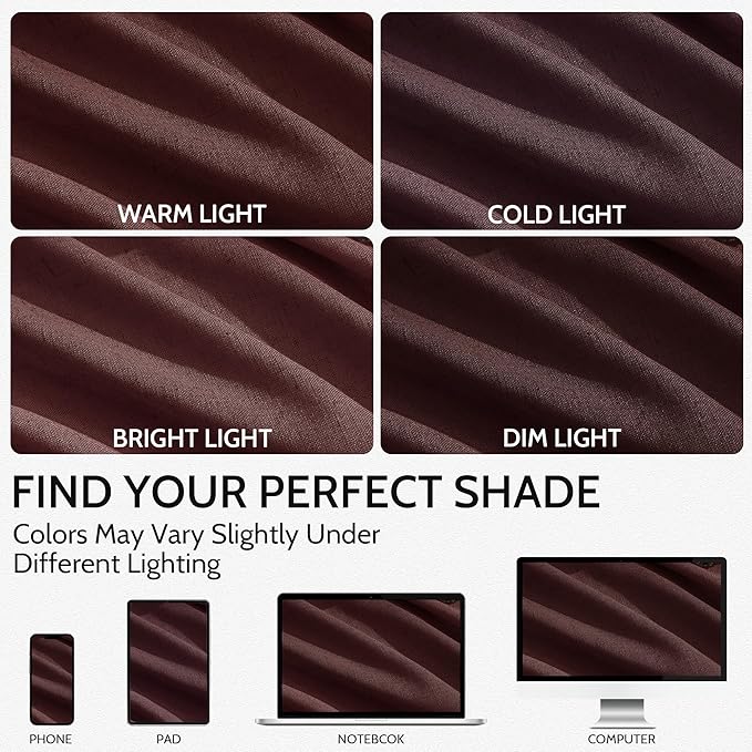 Reddish Brown Curtains 63 Inches Long 2 Panel Sets for Living Room Bedroom, Light Filtering Linen Drapes for Kitchen Windows Rod Pocket or Back Tab Curtain,Semi Sheer 52x63