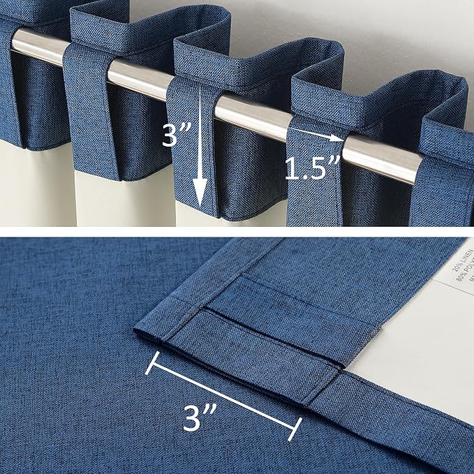 DUALIFE Blue 102 Inch Length Curtains, 100% Blackout Curtains 84 Inch Extra Wide for Bedroom Thermal Insulated Noise Cancelling Pleated Heading Tape Ring Back Tab Kids Boho Drapes 2 Panel Set 84x102